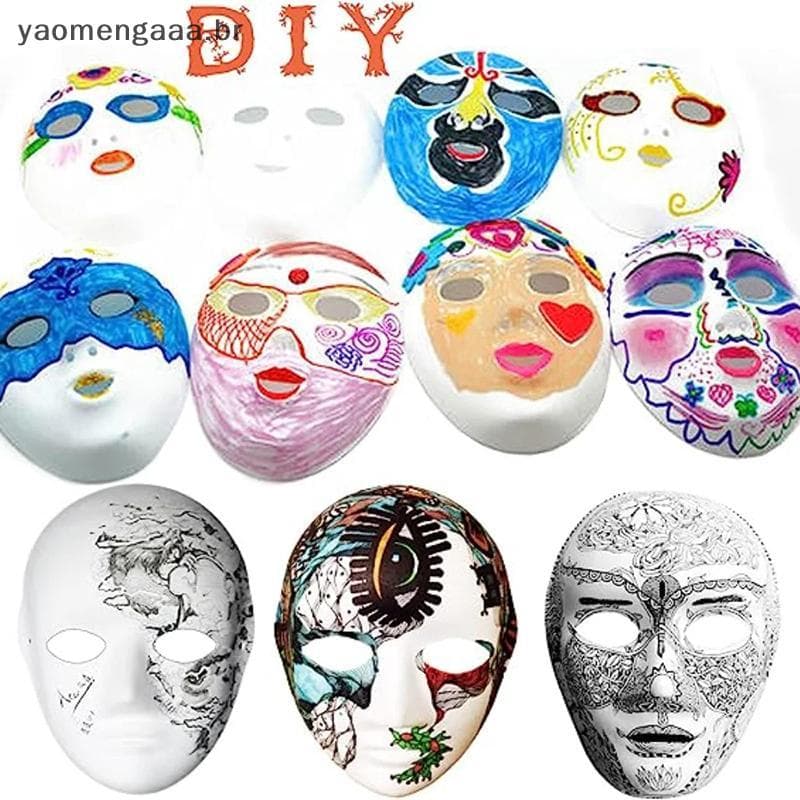 [yaoaa] Máscaras Faciais Completas Papel nk Branco Halloween Cosplay Gato Diy Casal Pintável Meio Animal Mache Party COD