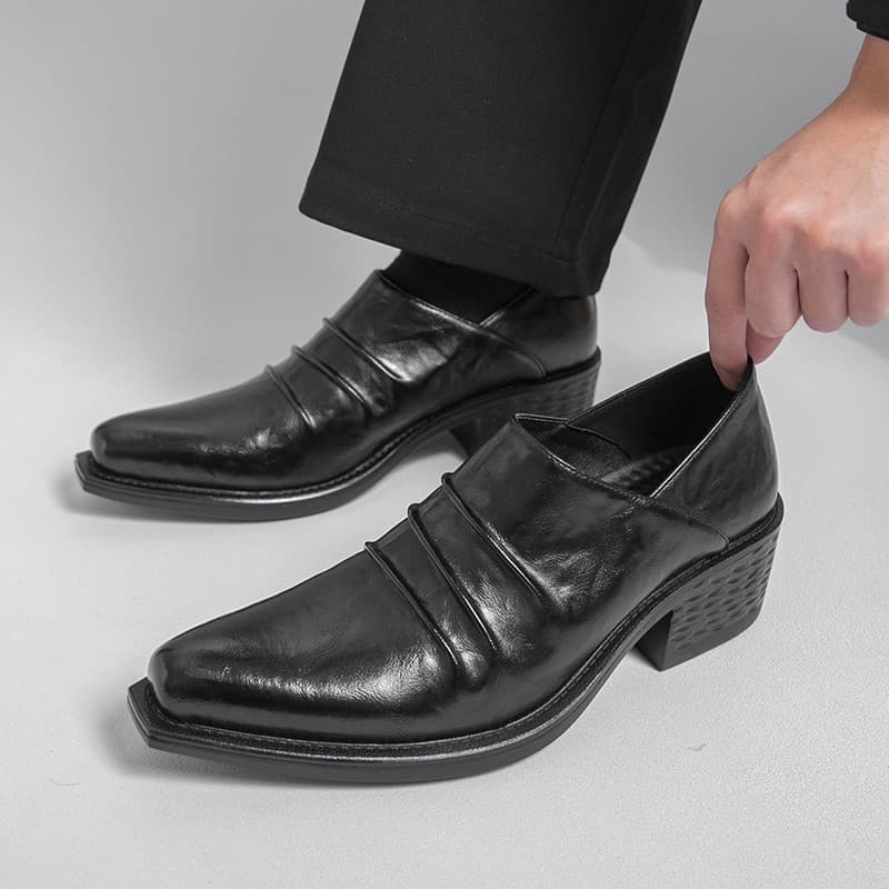 Homens aumentando 6cm sapatos de couro boate passarela sapatos de couro de salto alto barra DJ desempenho sapatos barbei