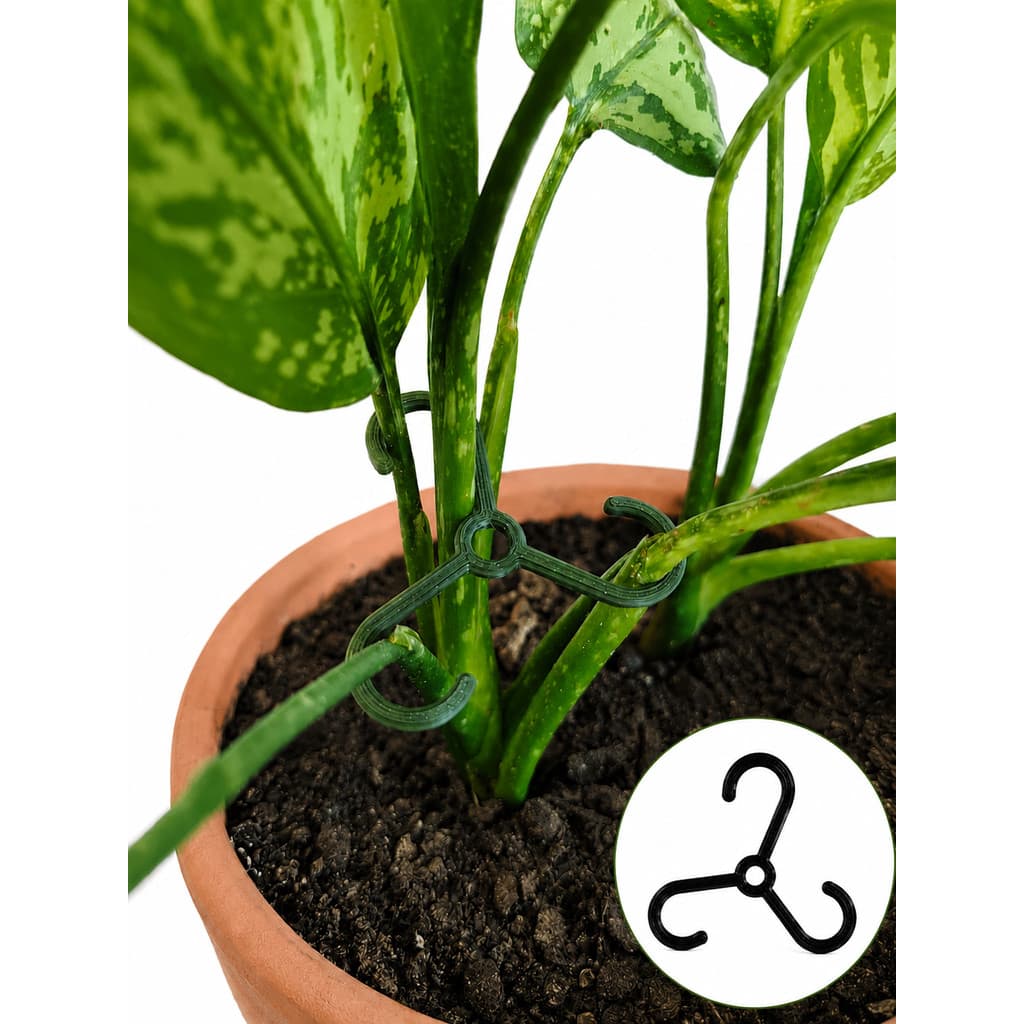 Kit 5 Suportes para Plantas 3 Hastes  | Organizador de Caules | Sustenta Galhos e Folhas | Impressão 3D | Preto e Verde