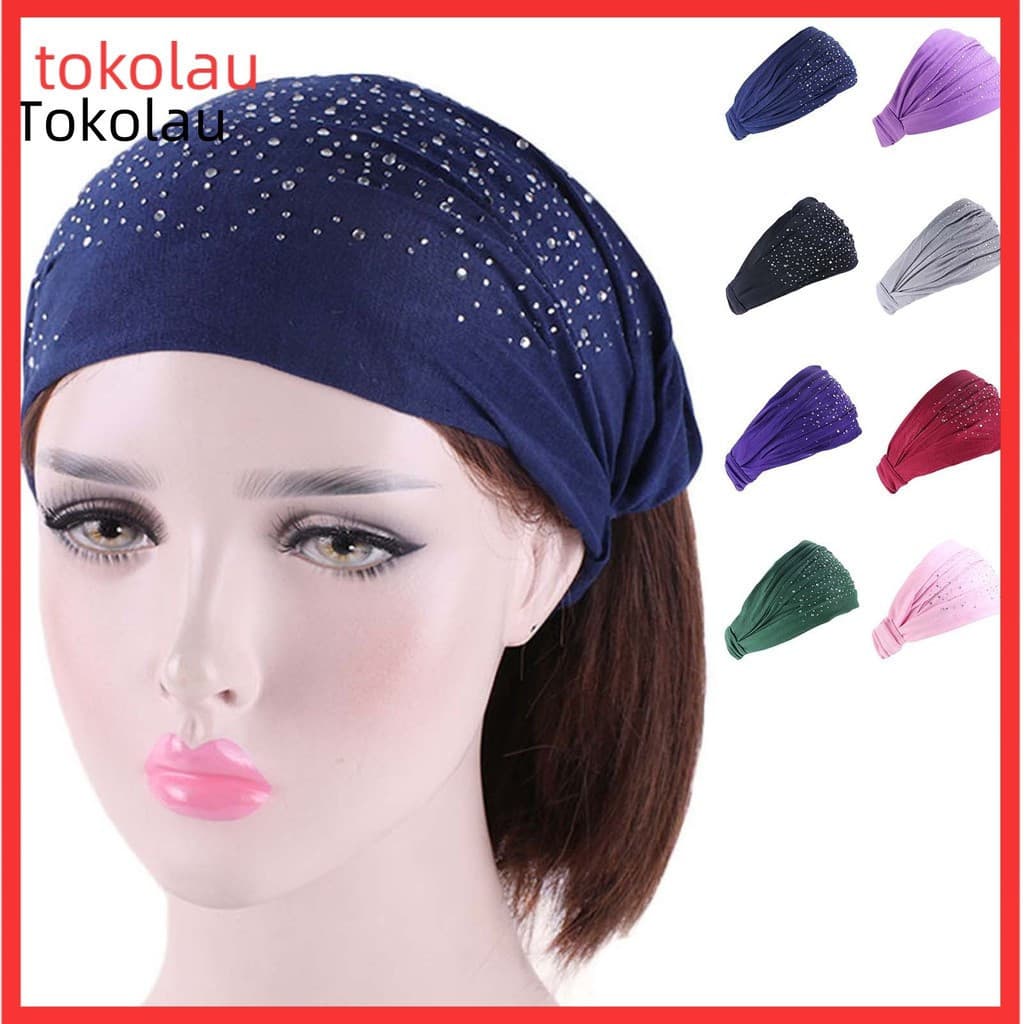Bom Elástico Cor Sólida Feminino Bandana Pele-Toque Largo Strass Bandeau Hairband Acessórios Para O Cabel