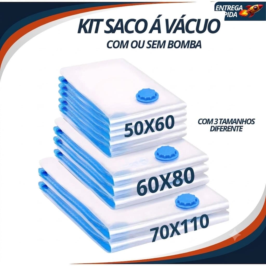Kit5 Saco a Vácuo Com/Sem Bomba Tamanhos 50x60 60x80 70x110 Economiza Até 70% Espaço No Armário Anti Umidade