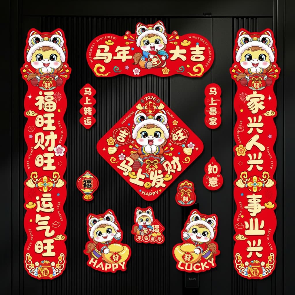 2026 Ano do Cavalo Novo Estilo Dísticos Ano Novo Chinês Festival da Primavera Feltro Magnético Festival da Primavera Dís