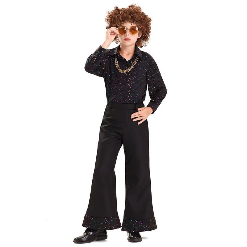 Novidade 2025: Fantasia Infantil de Palco Disco para Halloween, Traje Retrô Hip Hop dos Anos 70