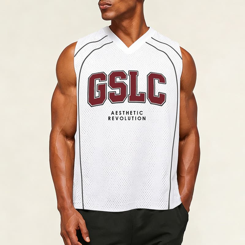 Colete masculino de verão americano juventude solto com decote em v sem mangas camiseta masculina malha de secagem rápid