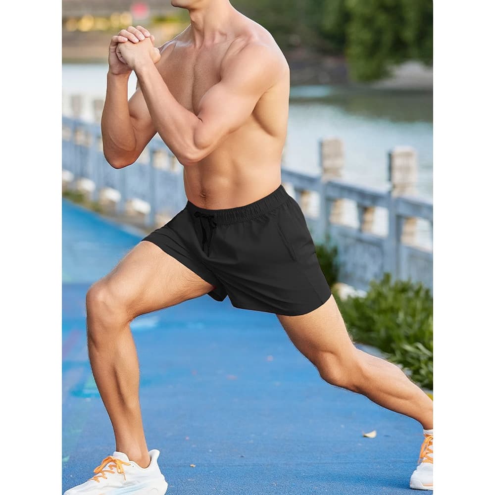 Verão Shorts de Fitness masculino correndo treinamento quarto respirável de secagem rápida forro de dupla camada calças
