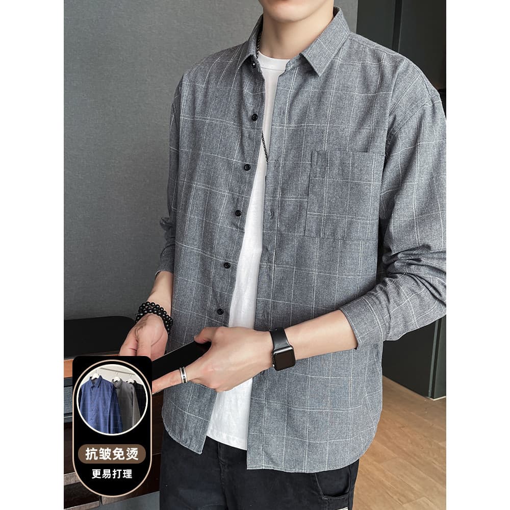 Jane Yao 2026 Camisa Masculina Moda Casual Camisa Xadrez Verão Estilo Fino Na Moda Bonito Gola Alta Jaqueta Polegadas