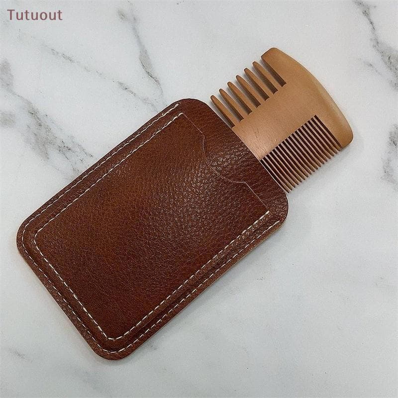 Escova de Cabelo de Madeira Natural TUTU, Pente para Barba com Estojo de Couro PU, Escova Antiestática para Bigode P2FH