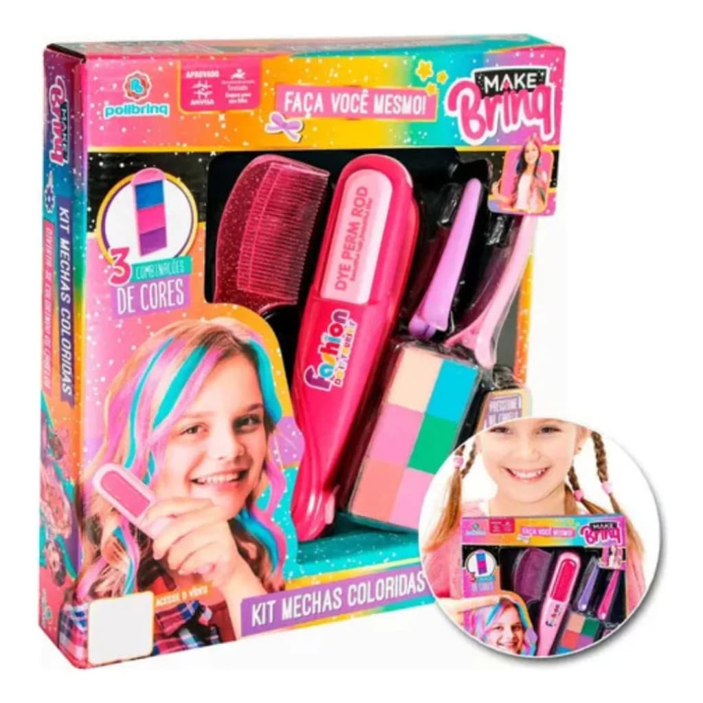 Brinquedo Mechas Coloridas Kit Menina Pinte O Cabelo