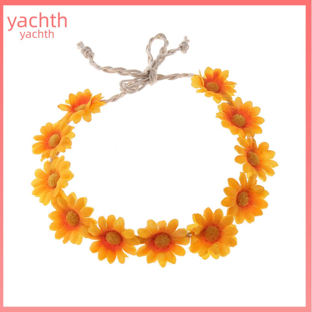 Daisy Flower Crown Headband Boho Floral Wreath for Women Sunflower for Girls – Adjustable Hairband Perfect for Beach V