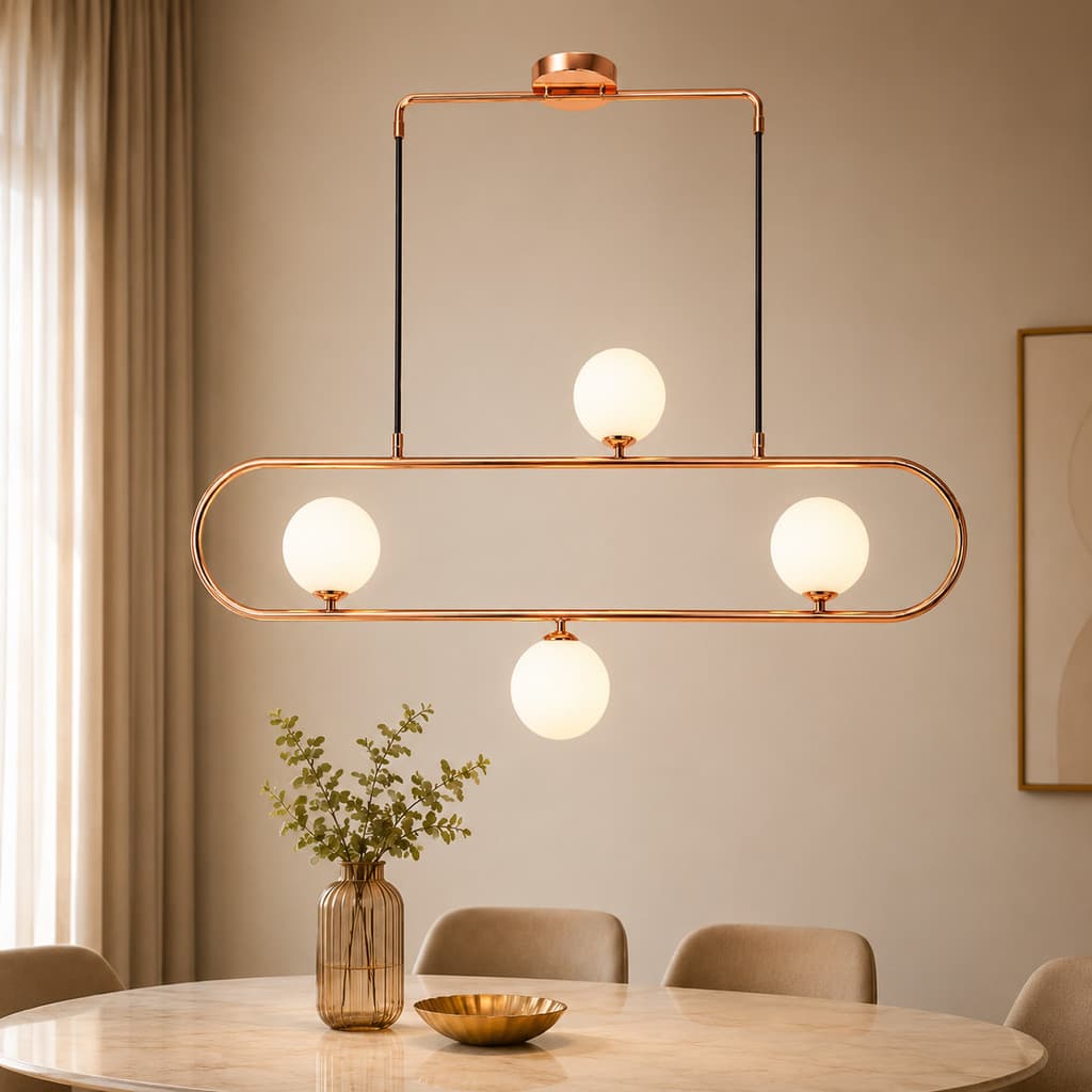 Pendente Lustre Moderno Jabuticaba 4x G9 Bronze Cobre Ouro Rose Vidro Leitoso Sala Jantar 95cm