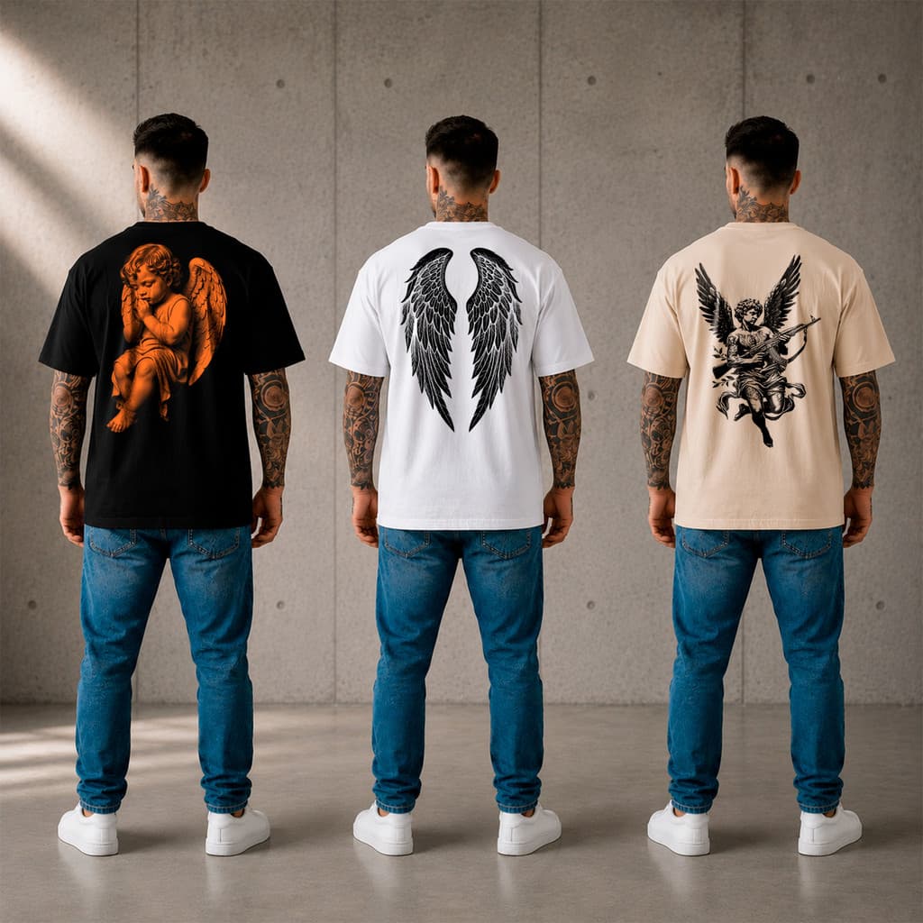 Kit 3 Camisetas masculinas 100% algodão estampa streetwear realista anjo