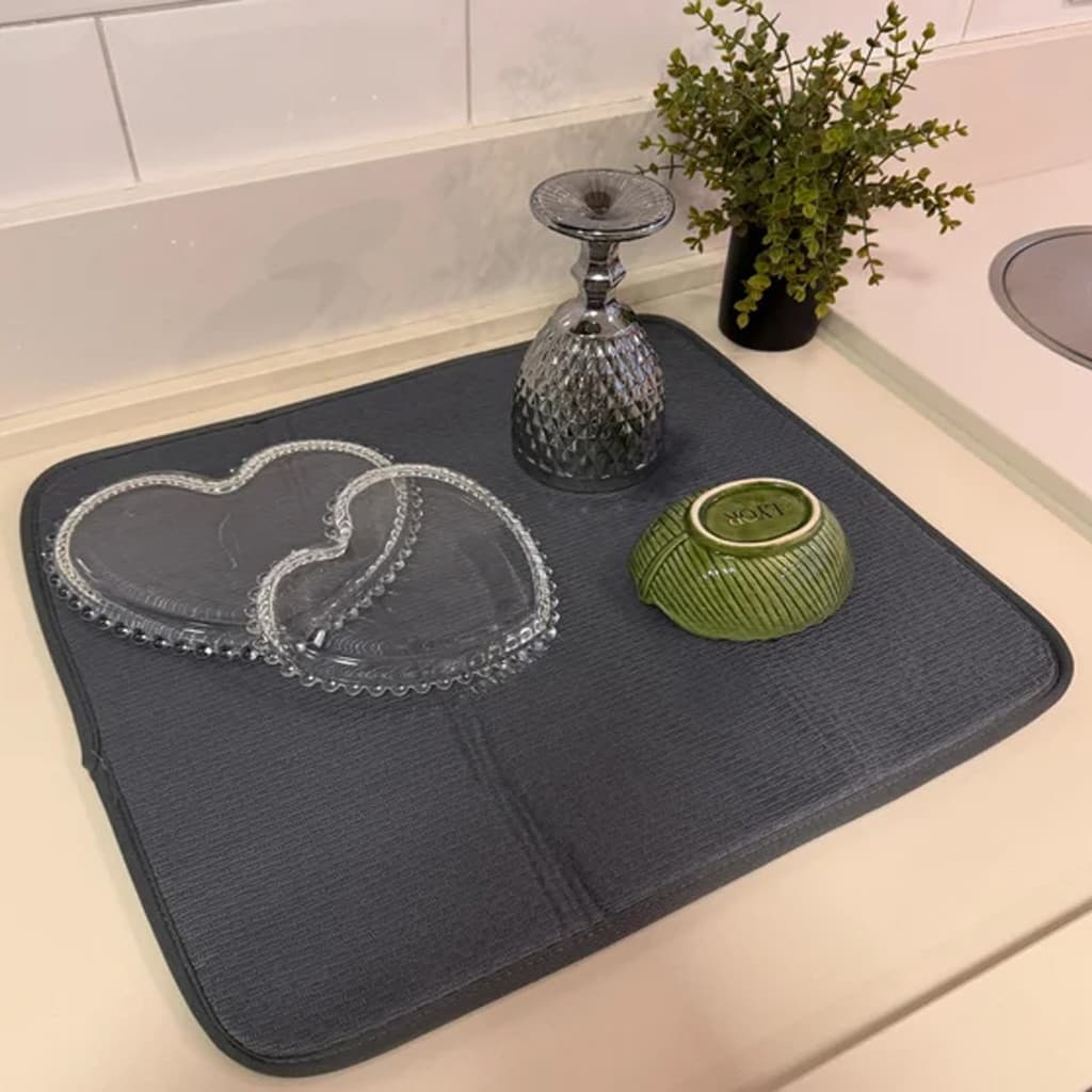 Tapete Escorredor de Louça KazzaVip Microfibra 100% Poliéster Seca Bem 45cm x 40cm Cinza