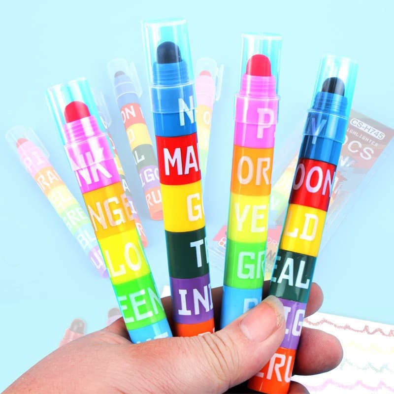 Kit de 5 Cores Marca-Texto Sólida Giz Cera de Recargas de Gel Conectáveis e Sobreponíveis