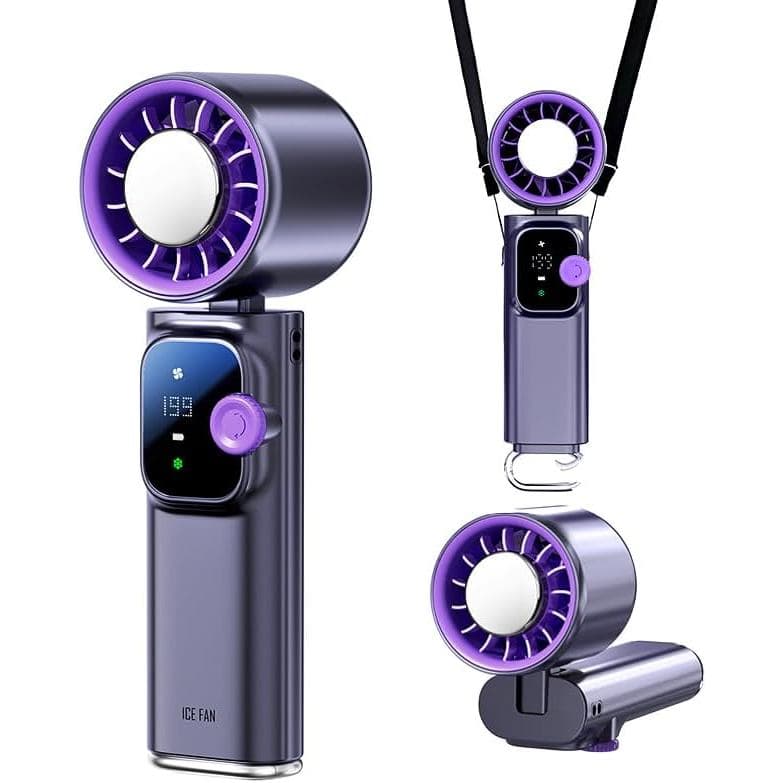 Ventilador Portátil de Mão com Placa de Resfriamento, 1-199 Velocidades, Ventilador Pessoal Recarregável, 4000mAh USB-C,