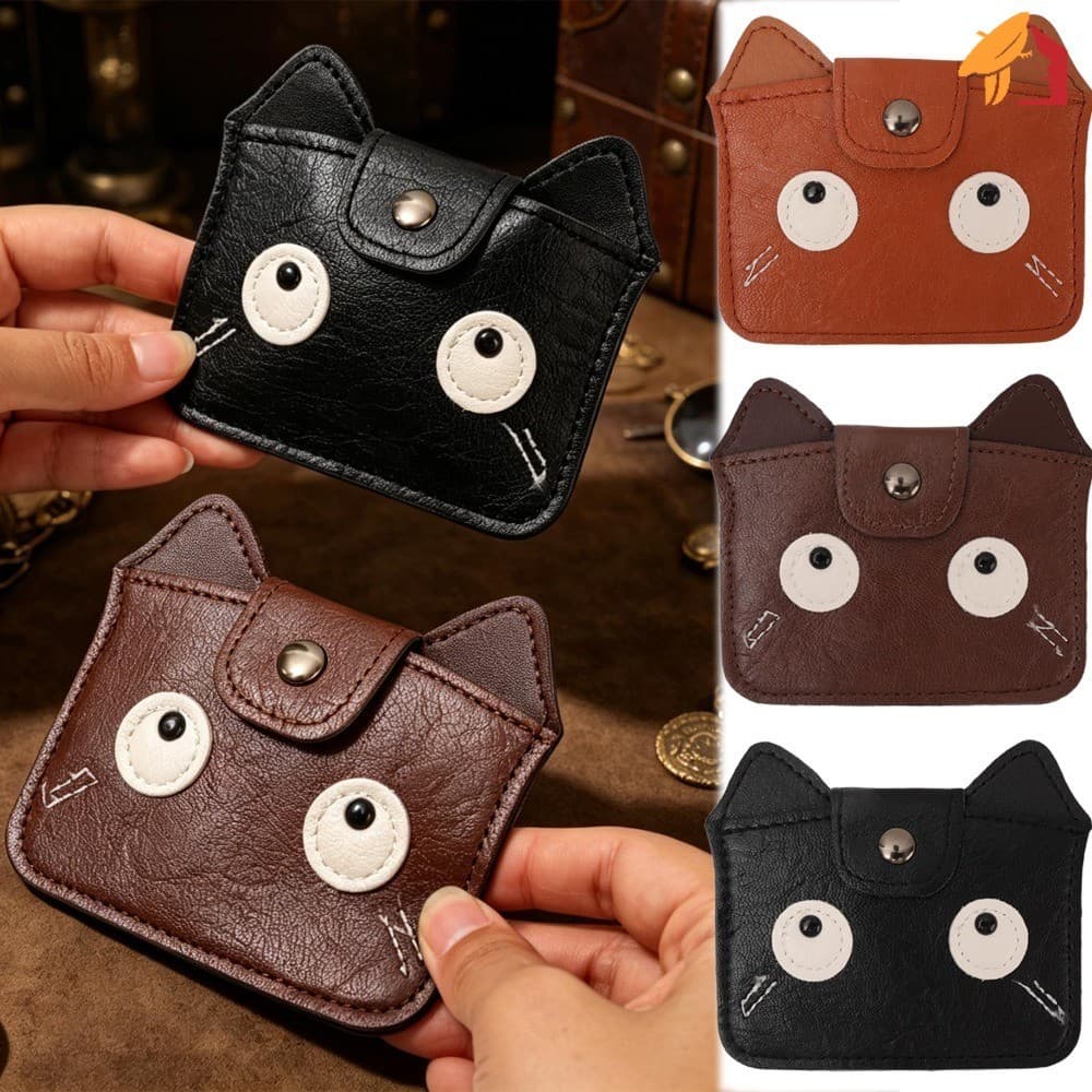 Bolsa De Armazenamento De Moedas PU Resistente Ao Desgaste Com Padrão De Gato Macio Preto Café Marrom-Porta-Cartão De Di
