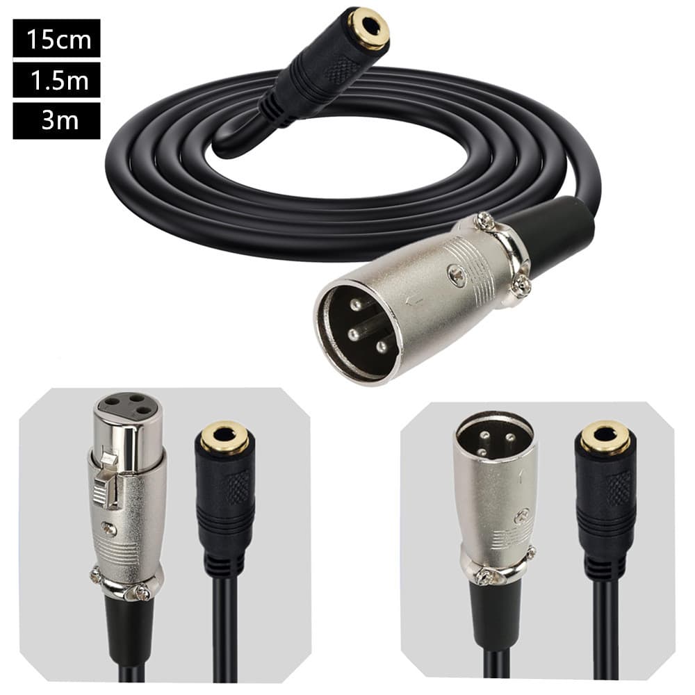 Cabo de extensão de áudio Canon de 3 pinos fêmea/macho de 3.5 mm para XLR fêmea/macho | Sinal estéreo para balanceado |
