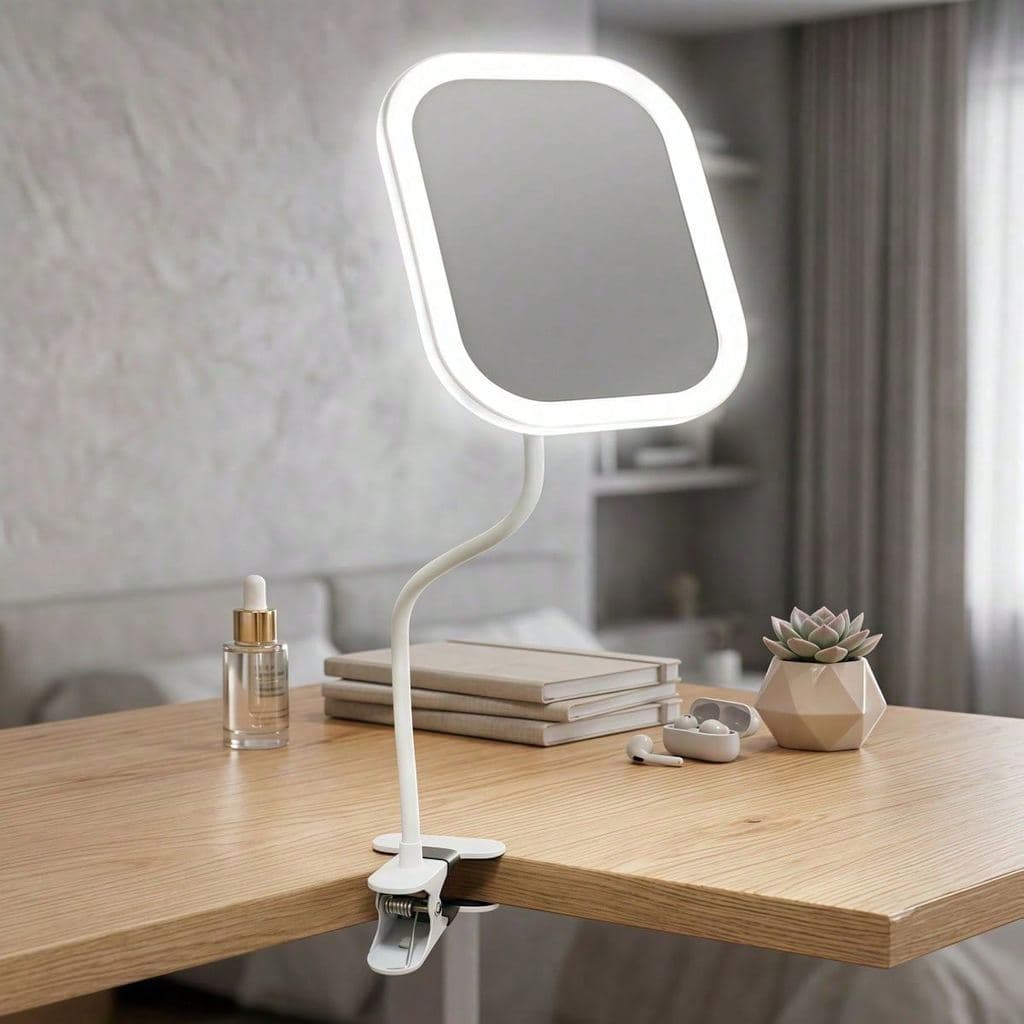 Espelho Led Camarim Recarregável Com Garra 3 Tons De Luz Skincare Mesa BINGO