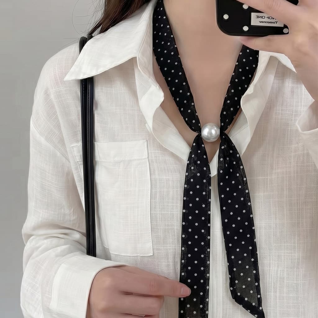 Estilo Retro pérola fivela bolinhas lenço de seda colar feminino ajustável moda atmosfera pescoço jóias primavera verão