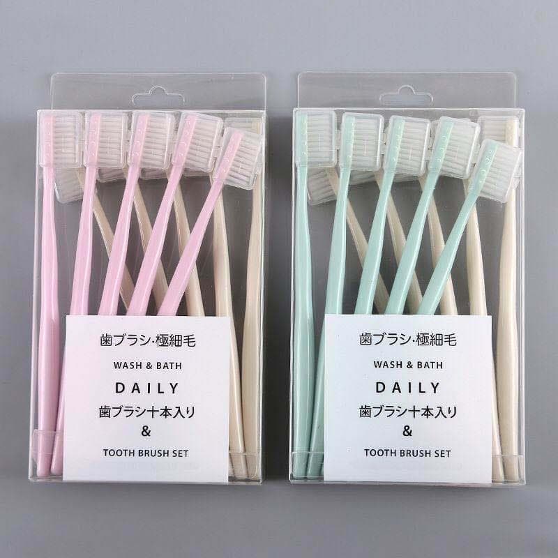 Pacote familiar estilo japonês 10 conjunto de escova de dentes 10 estilo japonês escova de dentes macia com capa proteto