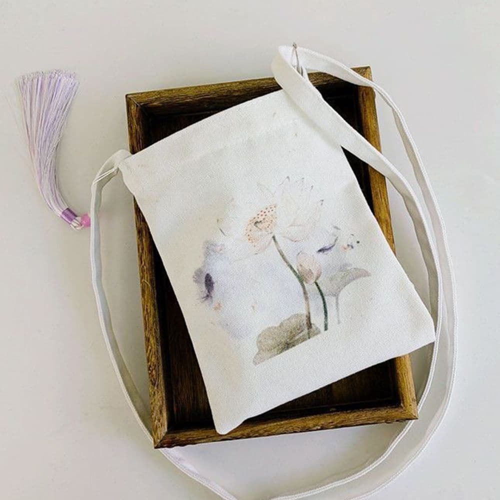 Bolsa de lona com zíper para celular, com estilo tradicional chinês, estilo antigo, borla de estilo chinês, estampa com