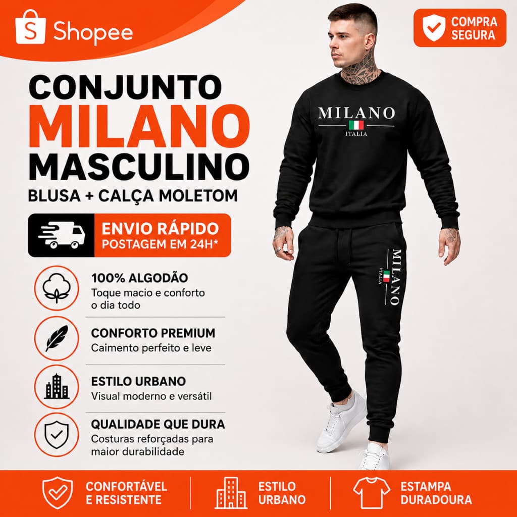 Novo Conjunto Milano Moletom Careca E Calça Moletom Street