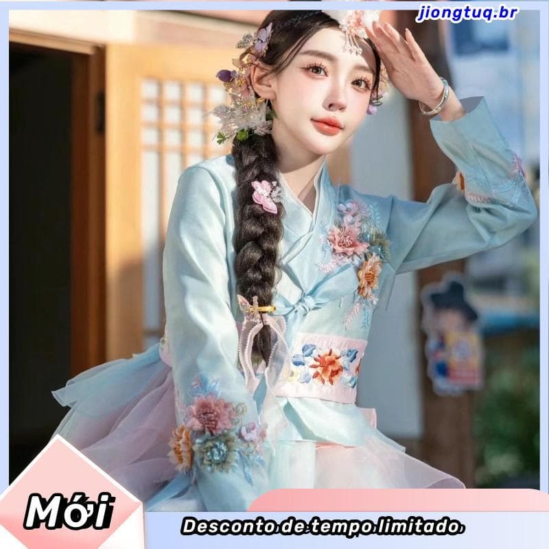 Yanji Hanfu hanbok topo novo estilo chinês estilo antigo foto princesa traje antigo hanbok moda flor tridimensional