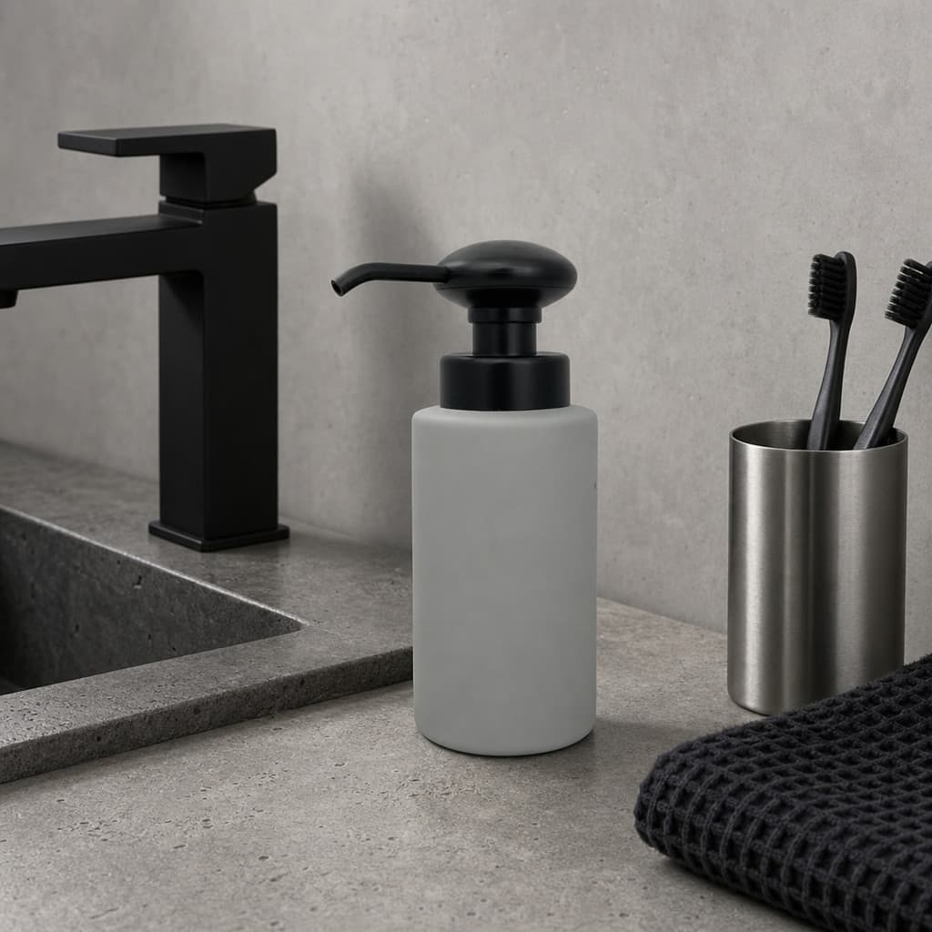 Dispenser Sabonete Líquido Cinza Fosco Pump Preto 400ml Lavabo