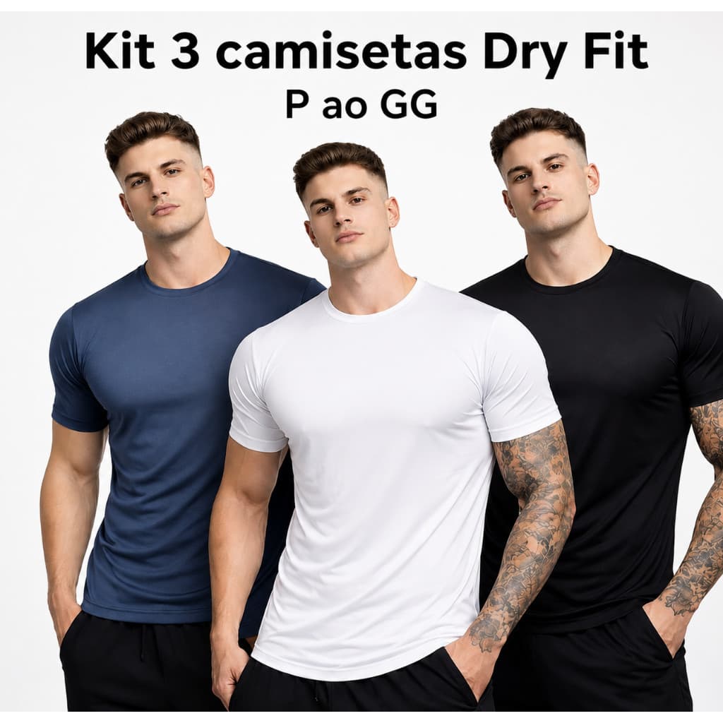 Kit 3 Camisetas Masculinas Dry Fit Academia Treino Corrida Fitness Manga Curta