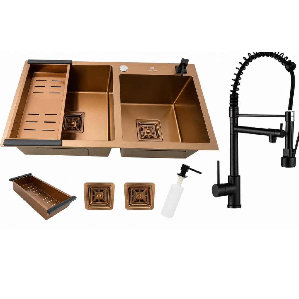 Cuba Gourmet Dupla Rosê Inox 304 78x43 Torneira Black Rosê