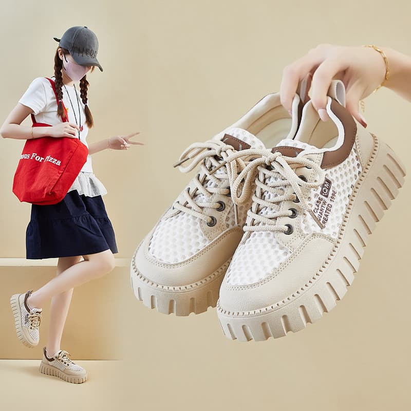 2026 verão malha sapatos brancos novo estilo de sola grossa aumentando tênis casuais