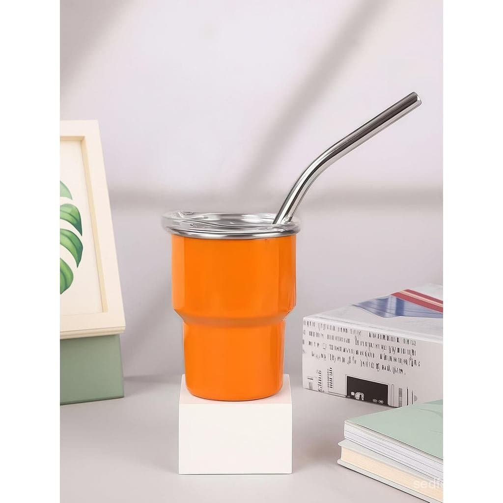 Copo de vinho mini de 3 onças com canudo e tampa, copo isolado de aço inoxidável de 1 peça, adequado para espresso e whi