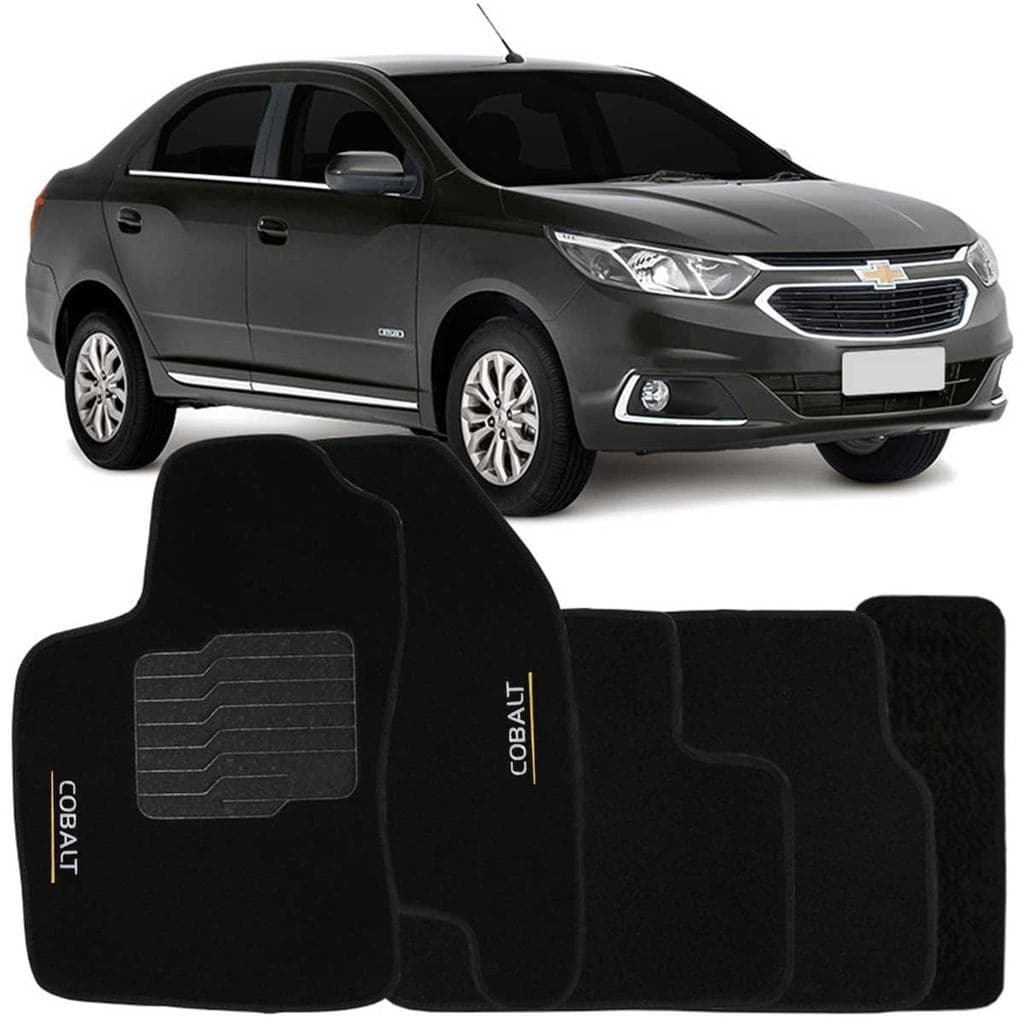 Tapete Carpete Cobalt 2011 à 2018 Preto Logo Bordado Jogo 5 Peças Personalizado Automotivo