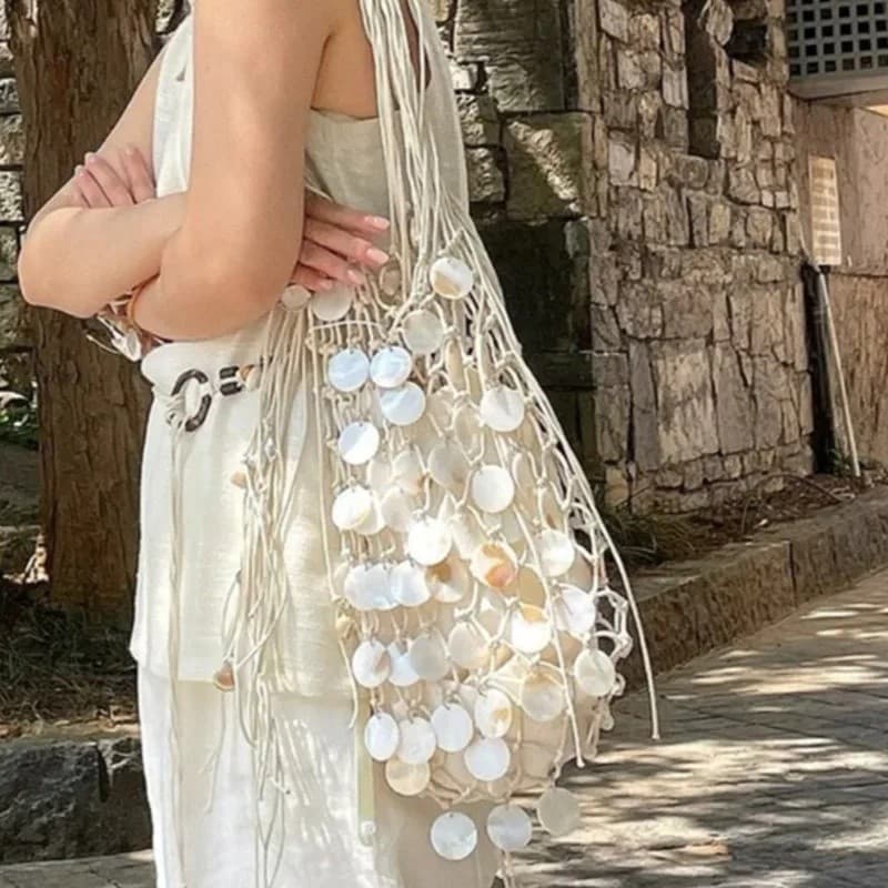 Bolsa artesanal com aplicações de contas, bolsa estilo bucket com strass, bolsa transversal de pérolas, bolsa feminina p