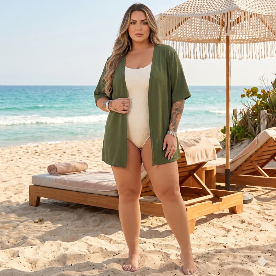 Saida de Praia Plus Size Kimono Leve e Soltinho Confortavel Preto Azul marinho Verde militar