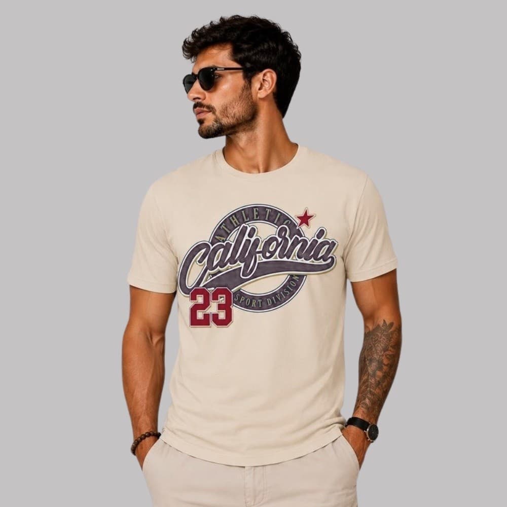 Camiseta Blusa T-Shirt Masculina CALIFORNIA 23 !00% Algodão Malha Penteada de Qualidade Premium Conforto e Estilo Diario