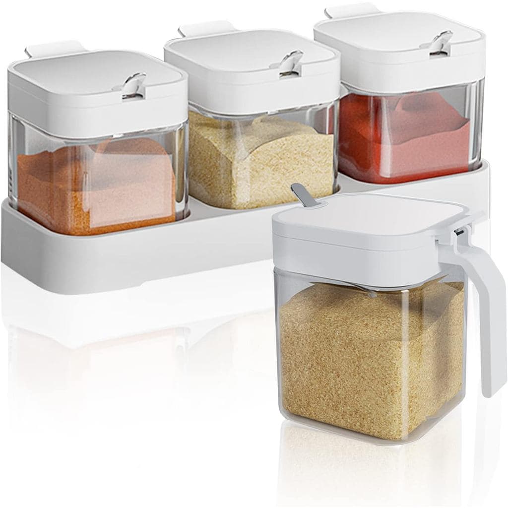 Potes de Vidro Transparente para Condimentos, Pote de Condimentos de 8 oz com Tampas e Colheres de Aço Inoxidável 304, C