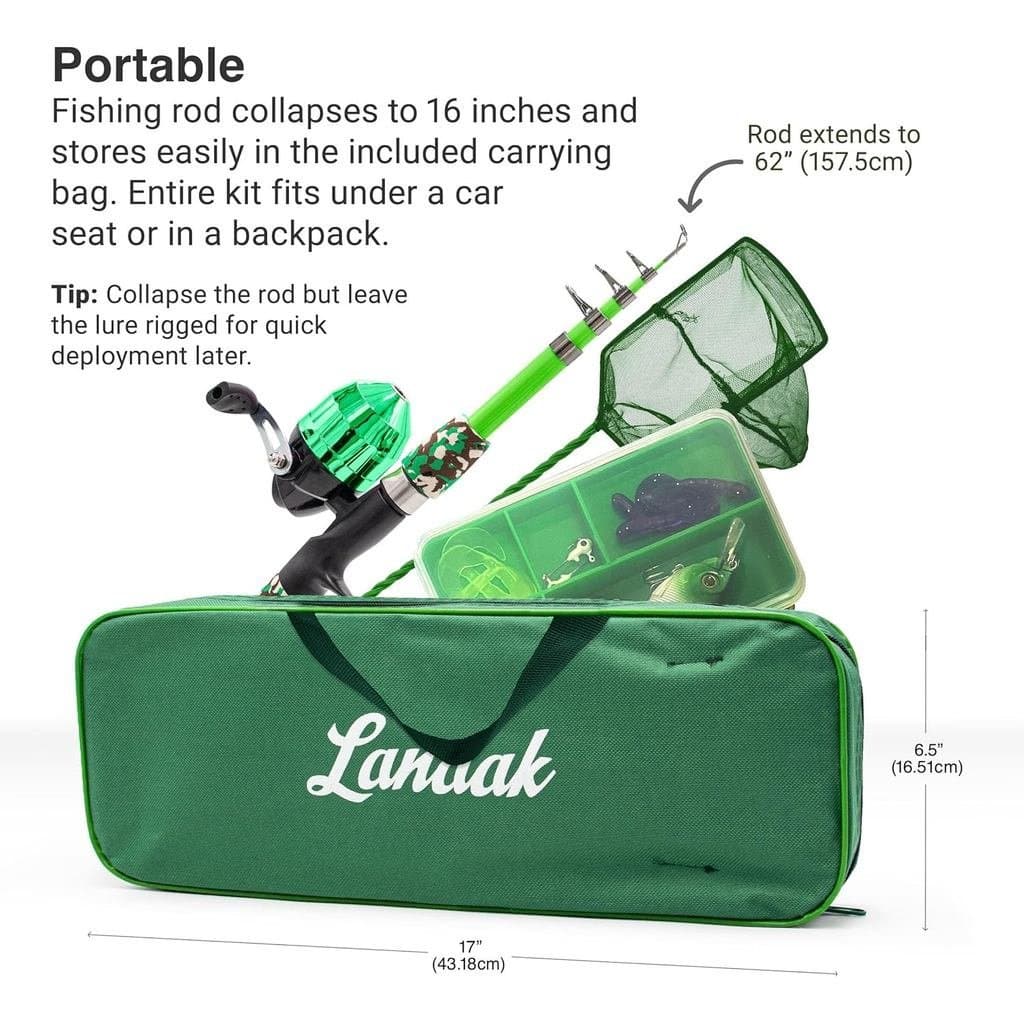 Vara de Pesca Infantil Lanaak, Conjunto de Vara de Pesca Telescópica Portátil para Crianças, Kit Combinado com Caixa de