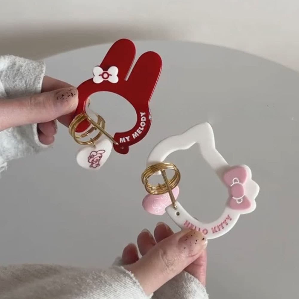 Anel De Clipe De Chave De Acrílico Com Tema Sanrio Y2K Fofo Orelha De Coelho Formato De Arco Bolsa Cabide Charme Para Mo