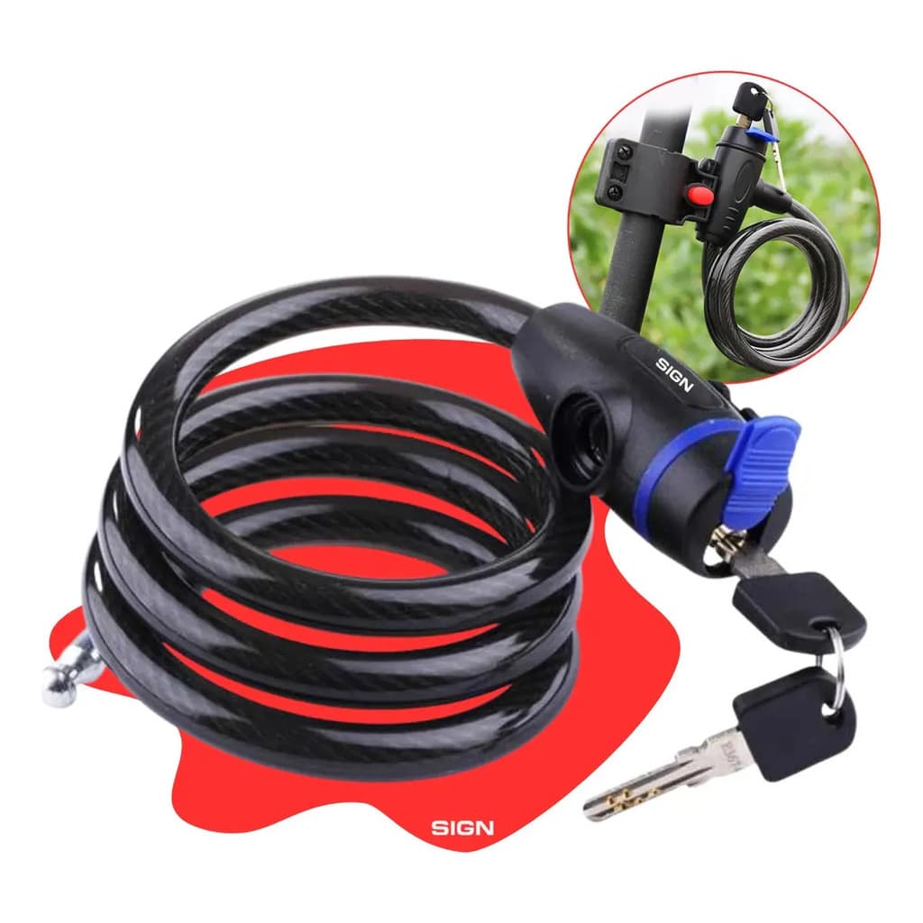 Cadeado Bicicleta Antifurto Trava Segurança Com Suporte 2 Chave Reforçado Para Bike Moto Marca Sign Preto