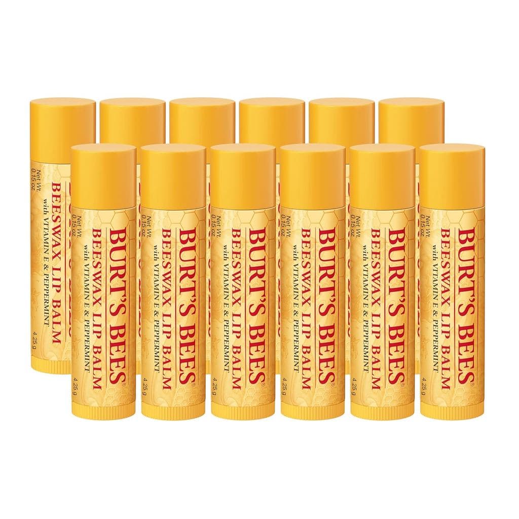 Balm Labial Burt's Bees - Cera de Abelha Original, pacote com 12 unidades, hidratante labial feito com cera de abelha de