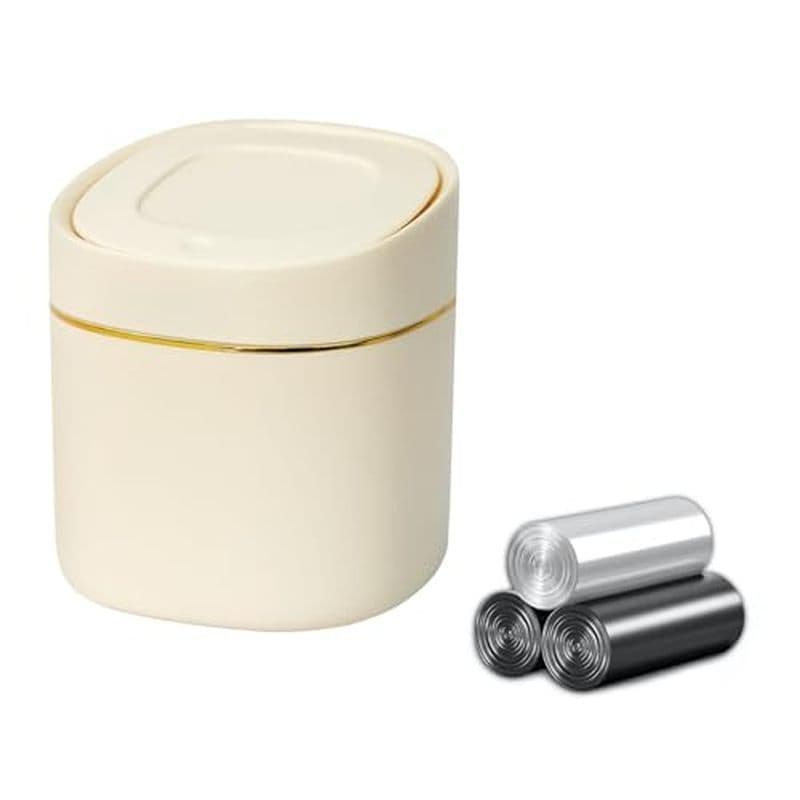 Mini Lata De Lixo De Mesa De 1 Unidade Com Tampa 90 Sacos , Tipo Prensa , Cesta Plástico De Bancada Pequena Para Vaidade