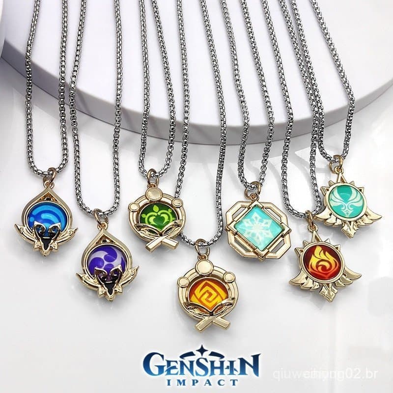 Colar do Jogo Genshin IMPACT Vision Mondstadt/Liyue/Inazuma/Sumeru 7 Elementos Pingente de Vidro Dupla Face Luminoso JTW