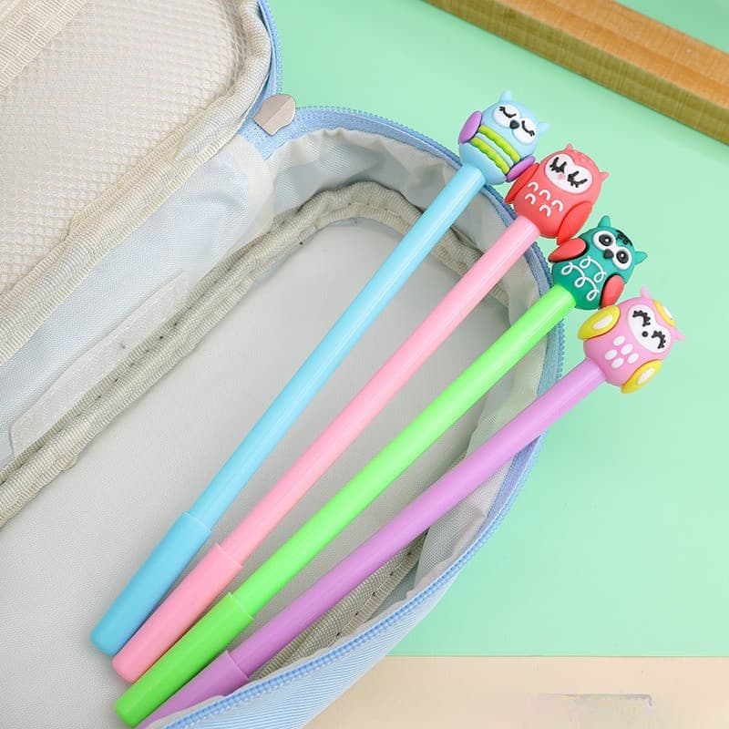 12 Pcs Caneta Coruja Dos Desenhos Animados Expressão Criativa Bonito Neutro Preto 0.5mm Água Estudante Papelaria