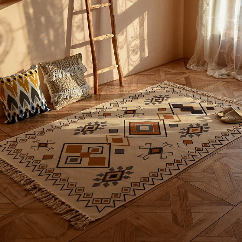 [Novo produto] ins tapete de linho de algodão boêmio sala de estar sofá tapete quarto cabeceira pé tapete longo Tatami l