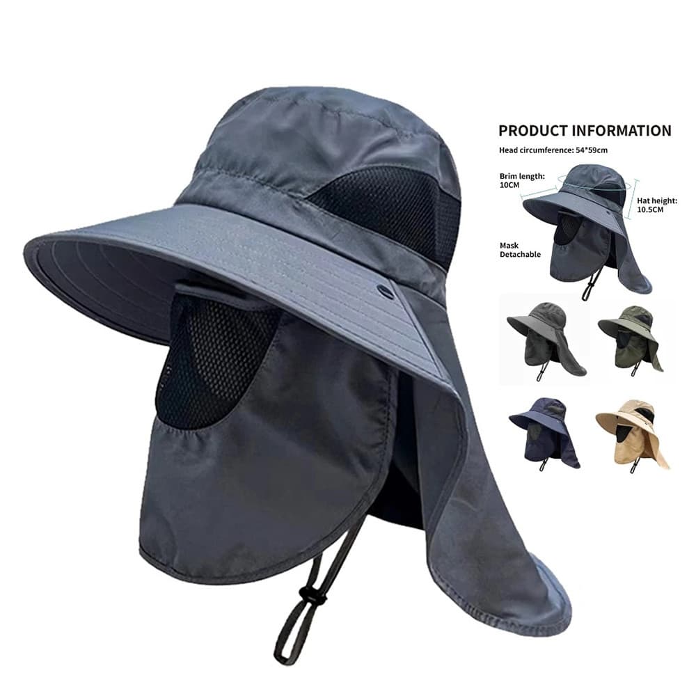 Chapéu Solar Masculino Proteção Completa Rosto E Nuca Aba Larga Anti UV Para Pesca Trilha Praia