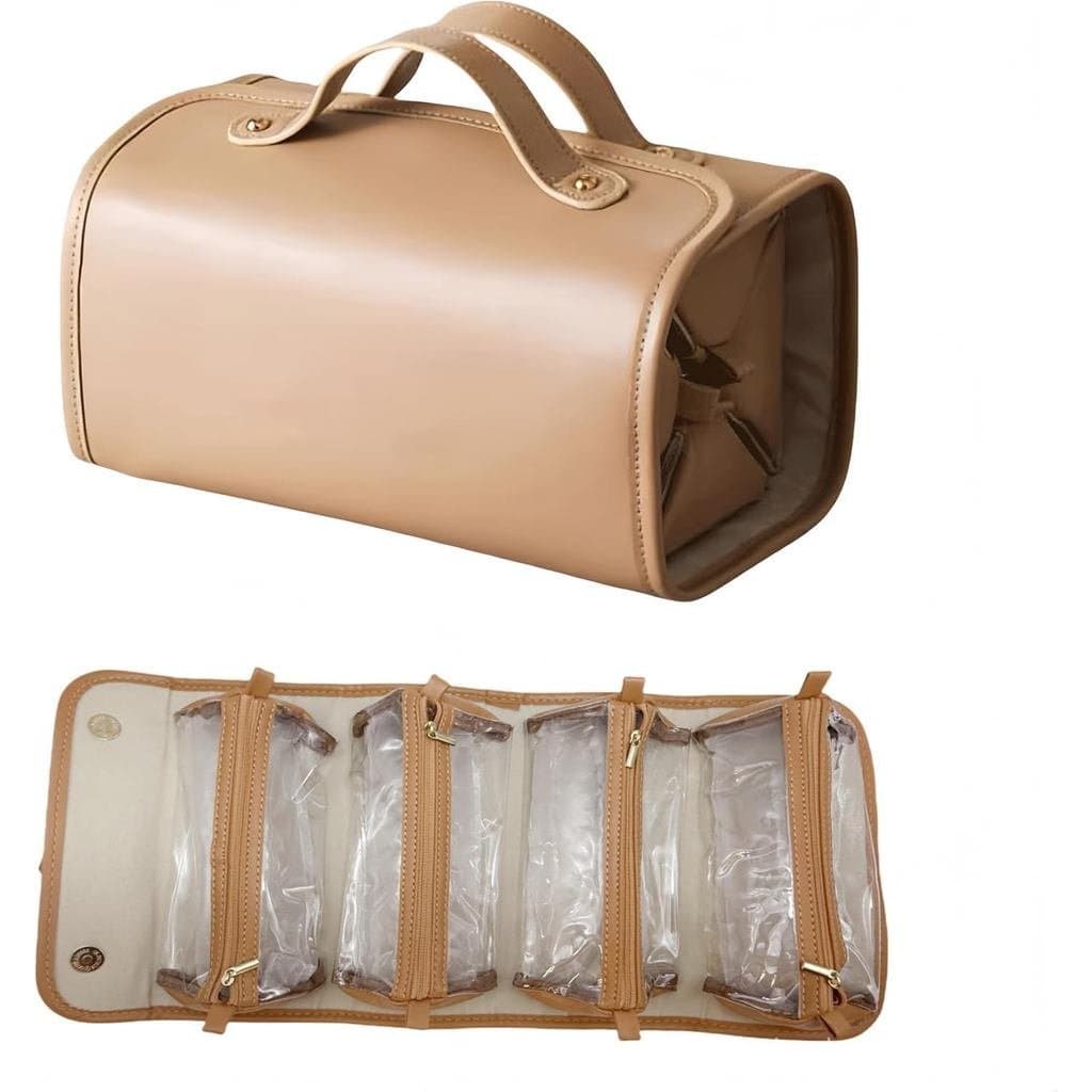 Bolsa de Maquiagem Grande e Expansível, Bolsa de Maquiagem Impermeável 4 em 1, Bolsa de Cosméticos com Bolsos Internos R
