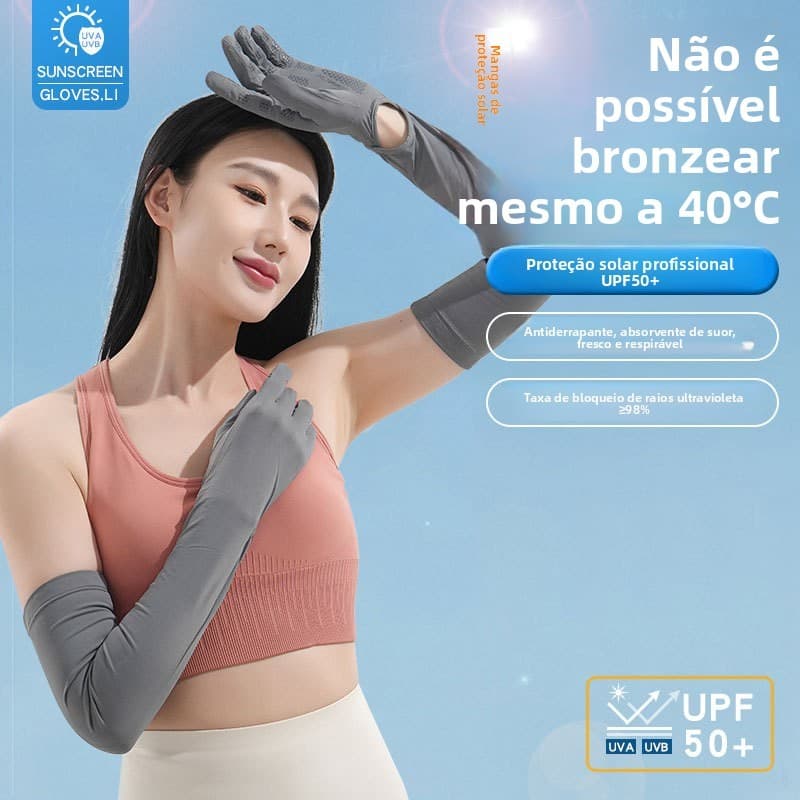 Mangas de Proteção Solar Femininas para o Verão, Finas, Respiráveis, Protetoras contra UV, Antiderrapantes, Luvas de Sed
