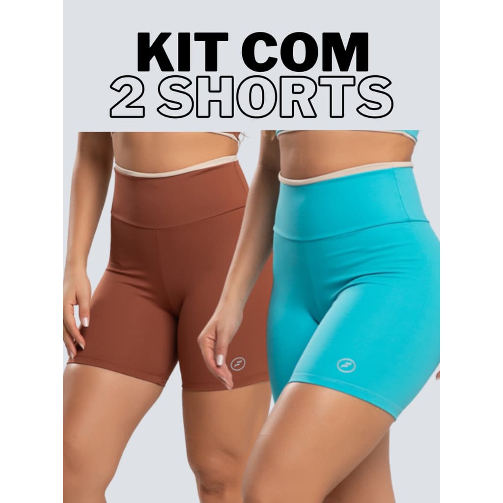 Kit com 2 Shorts Fitness Element Academia Bermuda Poliamida Zero Transparência Cós Alto Feminina
