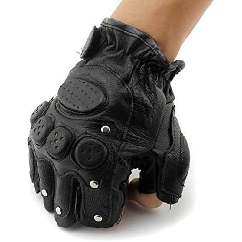 Luvas Masculinas De Couro Sem Dedos Para Motociclista Punk Dirigir Motocicleta LB06