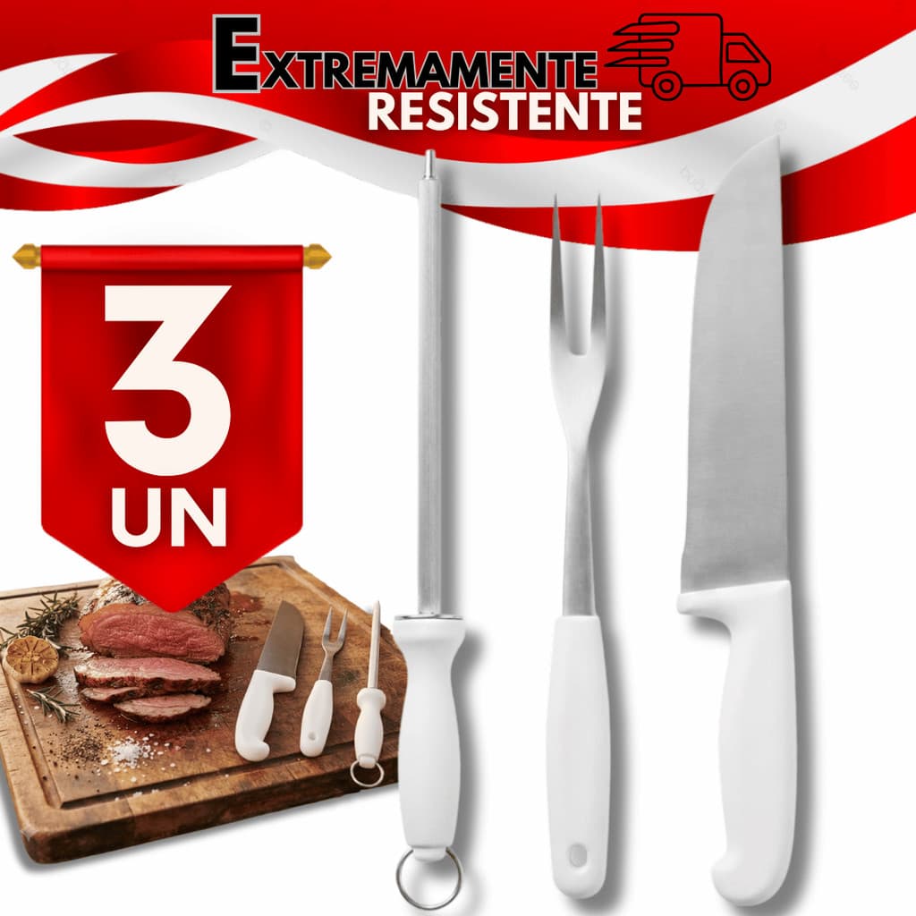 Conjunto De Churrasco Facas Chairas E Garfo Trinchante Aço Inox Churrasqueiro Utensílios de Qualidades